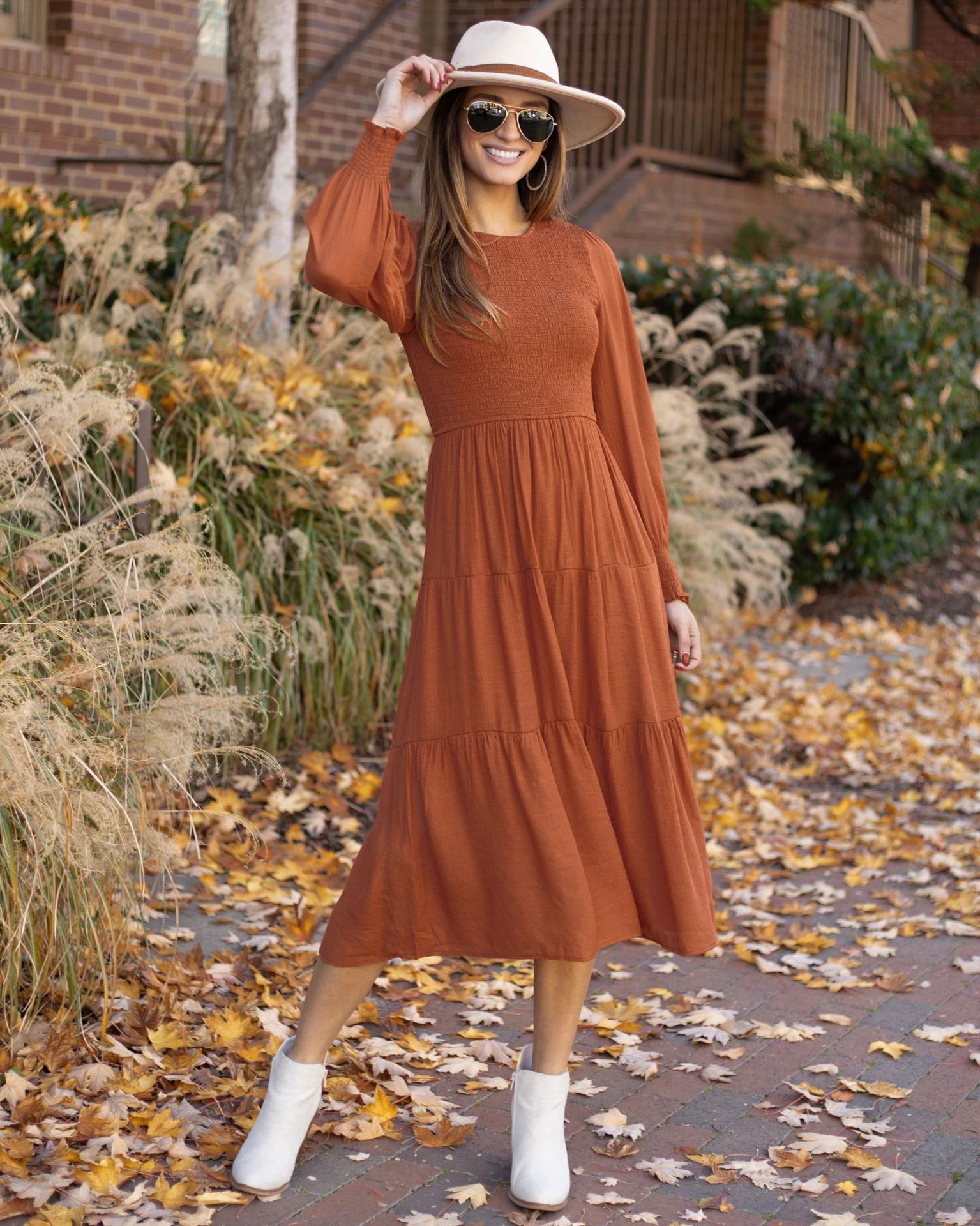 Toperth Solid Round Neck Balloon Sleeve Dress – Toperth