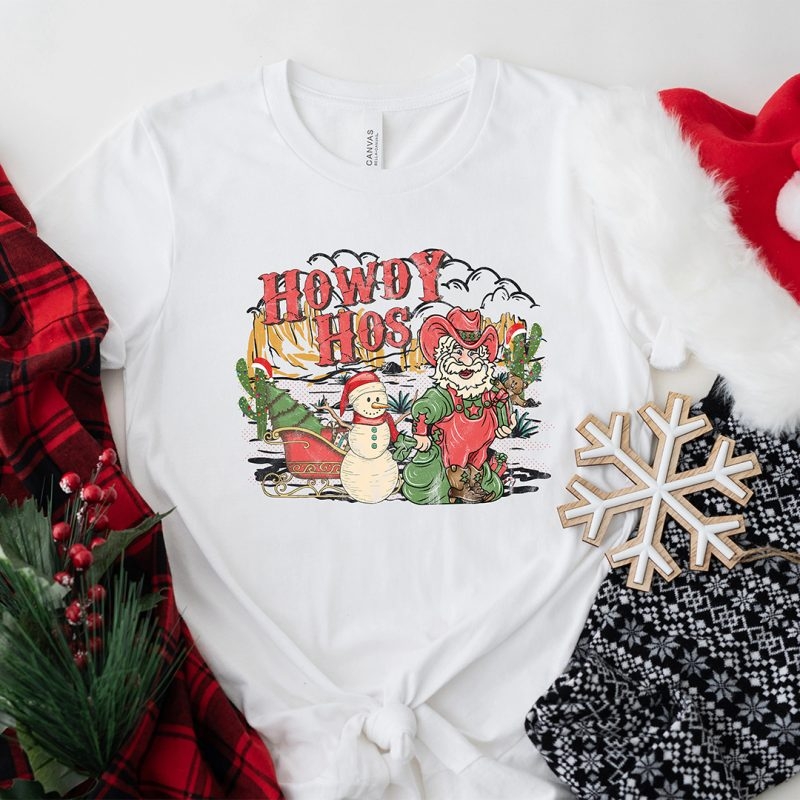Toperth Howdy Hos Christmas Santa Cowboy T-Shirt – Toperth