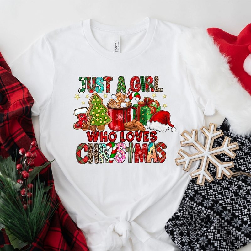 Toperth Retro Just A Girl Who Loves Christmas T-Shirt – Toperth