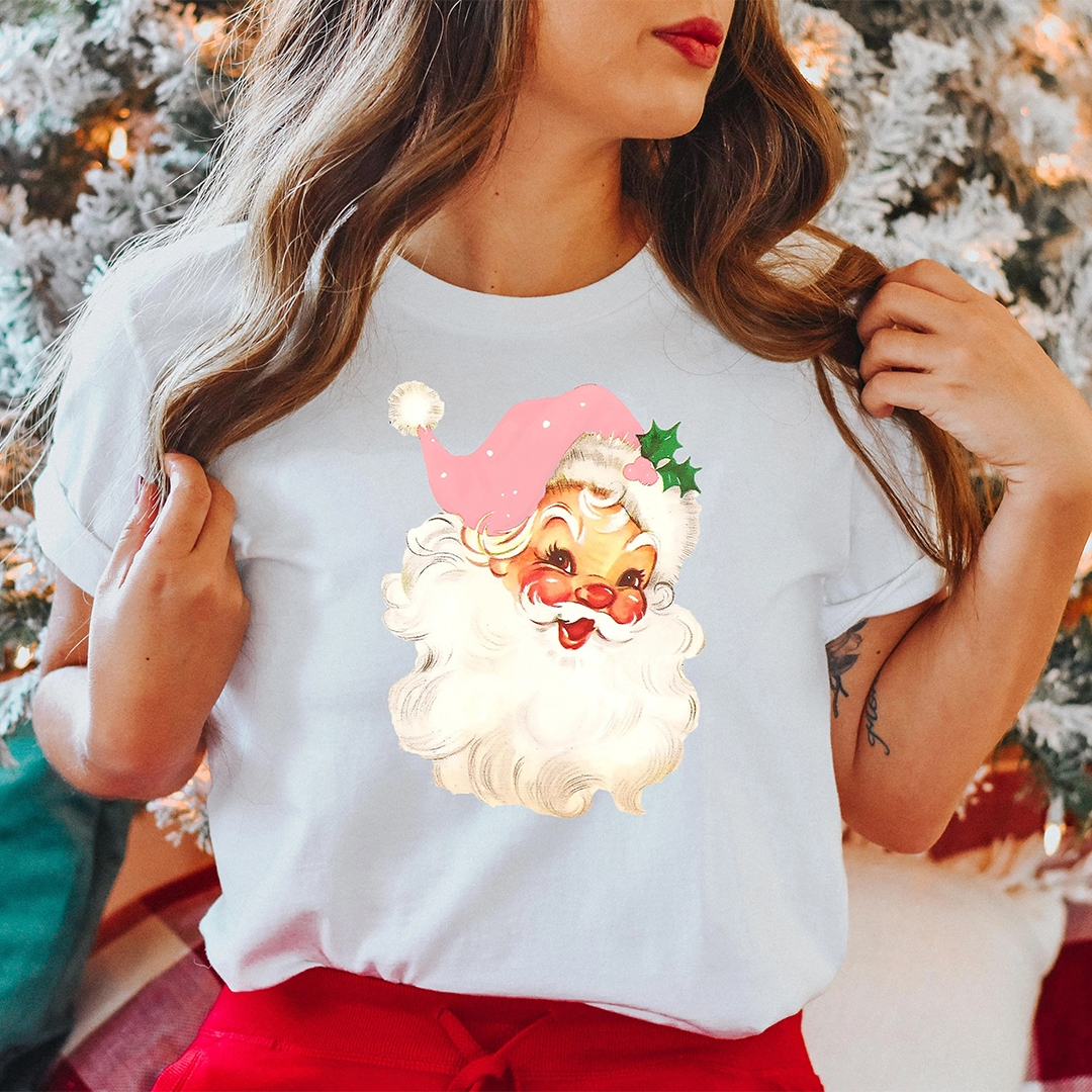 Toperth Christmas Pink Christmas Santa T-Shirt – Toperth