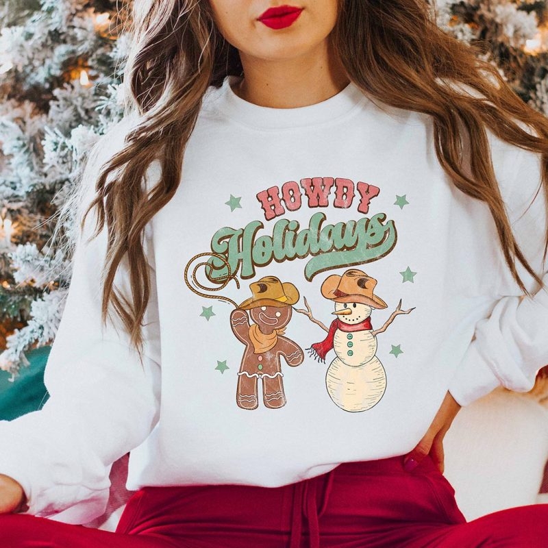 Toperth Christmas Howdy Holidays Gingerbread Snowman Sweatshirt – Toperth