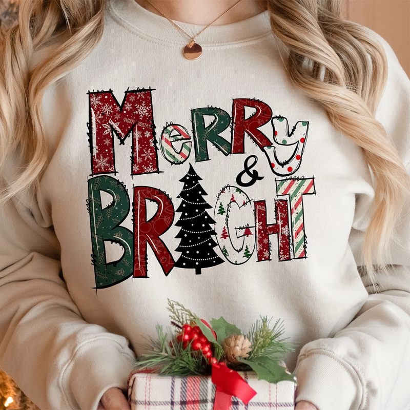 Toperth Christmas Merry And Bright Hand Sweatshirt – Toperth