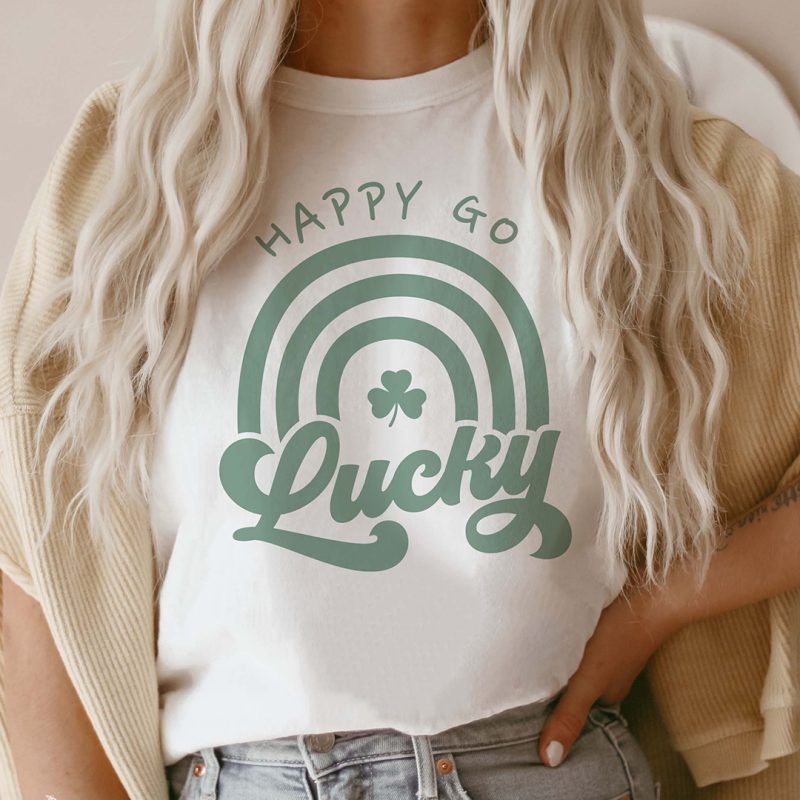 Toperth Retro St. Patrick's Day Happy Go Lucky Rainbow T-Shirt – Toperth