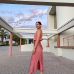 Toperth Elegant Solid High Neckline Satin Maxi Dress photo review