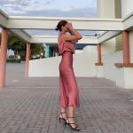 Toperth Elegant Solid High Neckline Satin Maxi Dress photo review