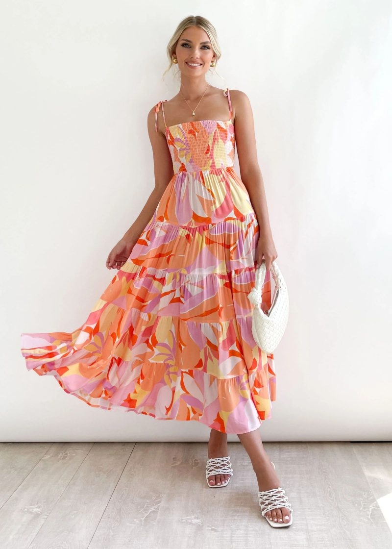 Toperth Boho Smocked Pleated Elastic Ruffle Maxi Dress – Toperth