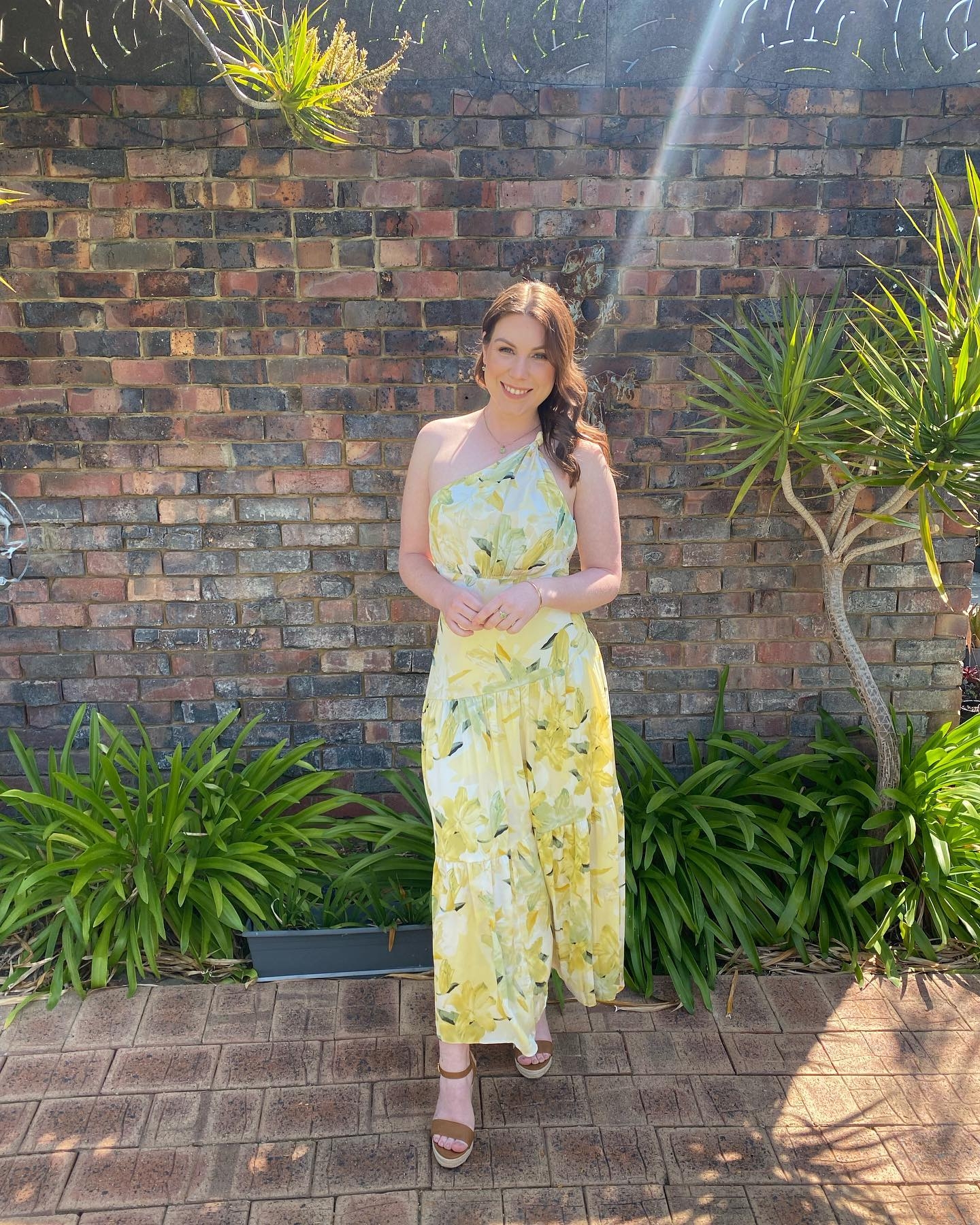 Toperth One-Shoulder Yellow Floral Maxi Dress photo review