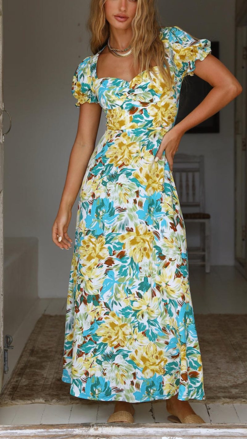 Toperth Palm Sunset Floral Print Short Sleeve Dress – Toperth