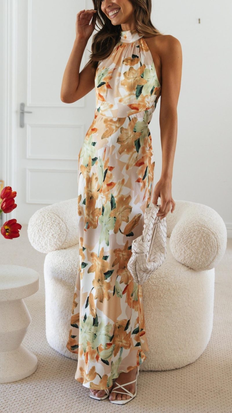 Toperth Floral Halter Open Back Maxi Dress – Toperth