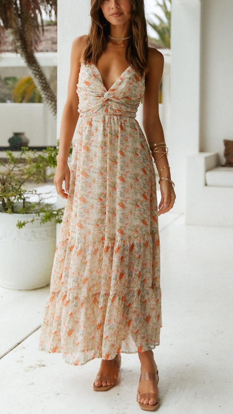 Toperth Knot Detail Floral Maxi Dress – Toperth