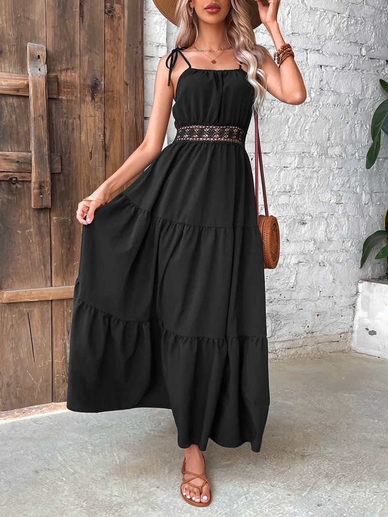 Toperth Black Splicing Lace Cami Maxi Dress – Toperth