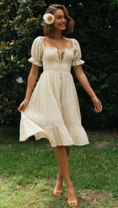 White Puff Sleeve Backless Dress | Summer Elegance