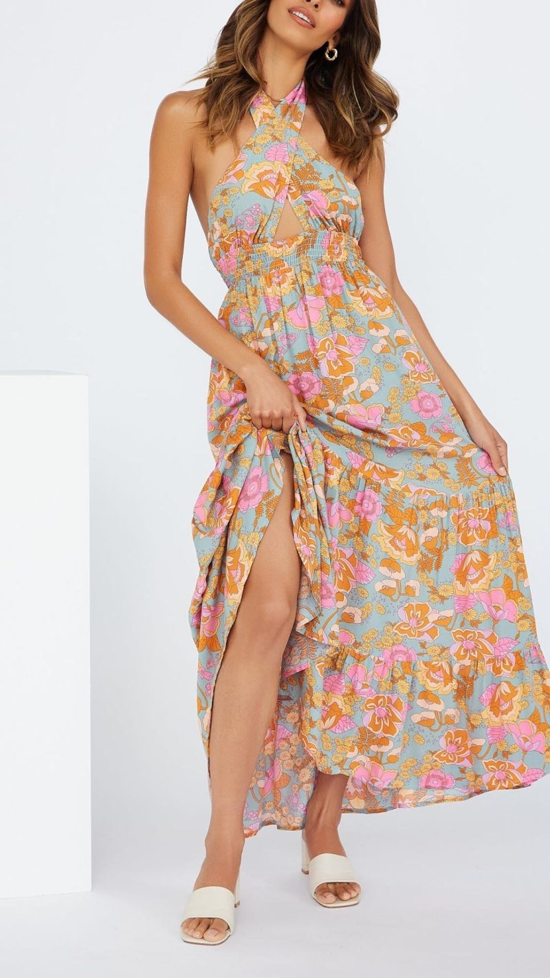 Toperth Front Tie-Up Floral Print Maxi Dress – Toperth