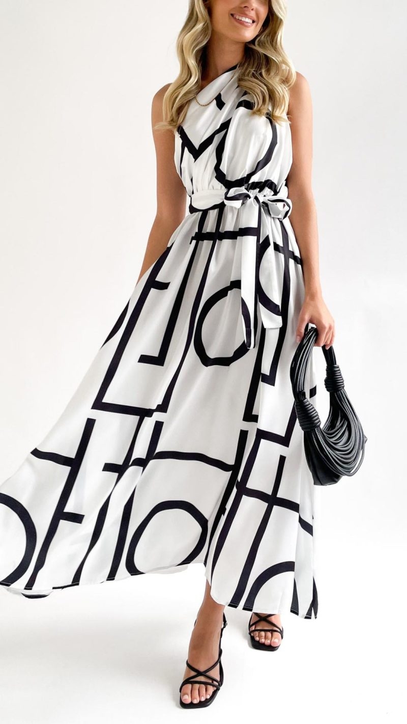 Toperth Asymmetrical Neckline One Shoulder Floral Printed Maxi Dress – Toperth