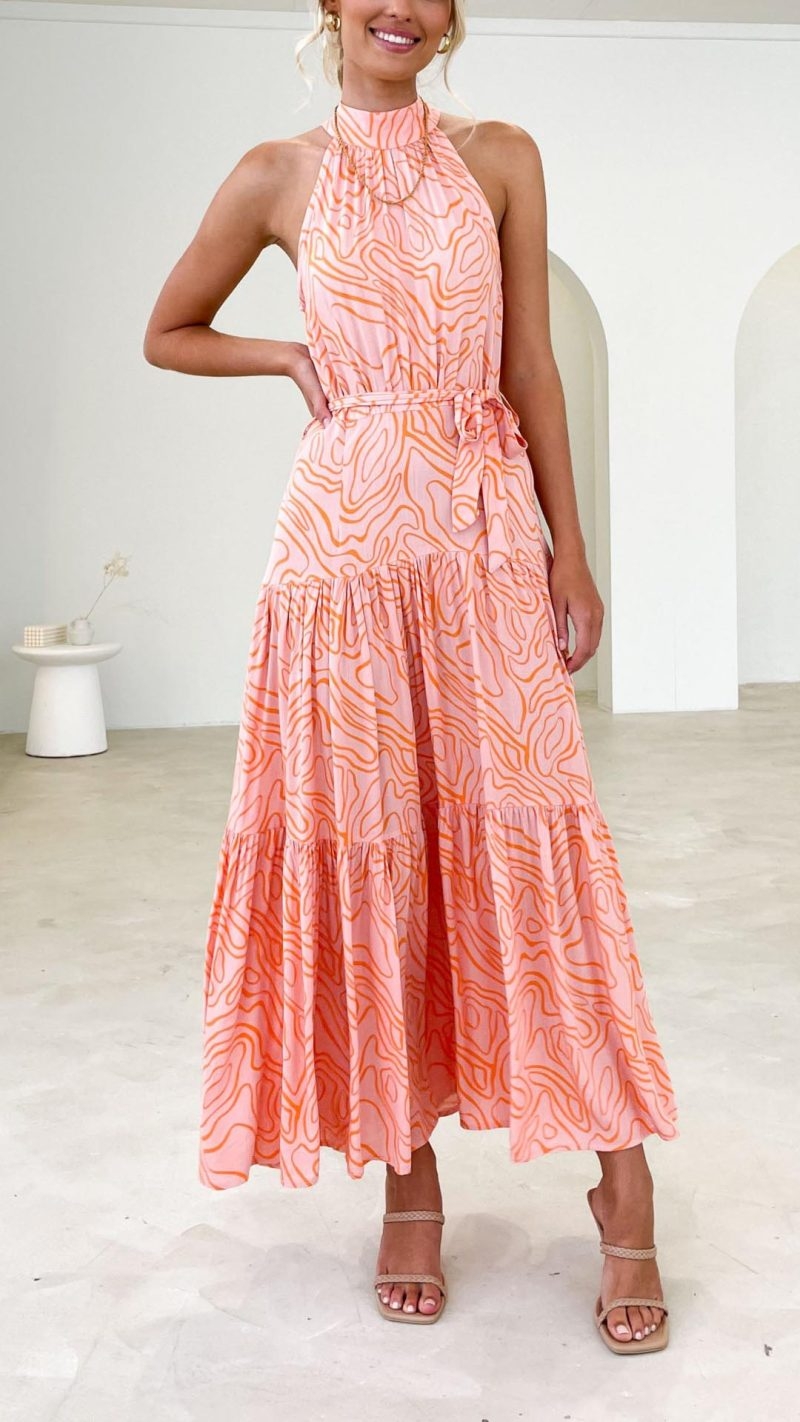 Toperth High Neck Swirl Printed Sleeveless Maxi Dress – Toperth