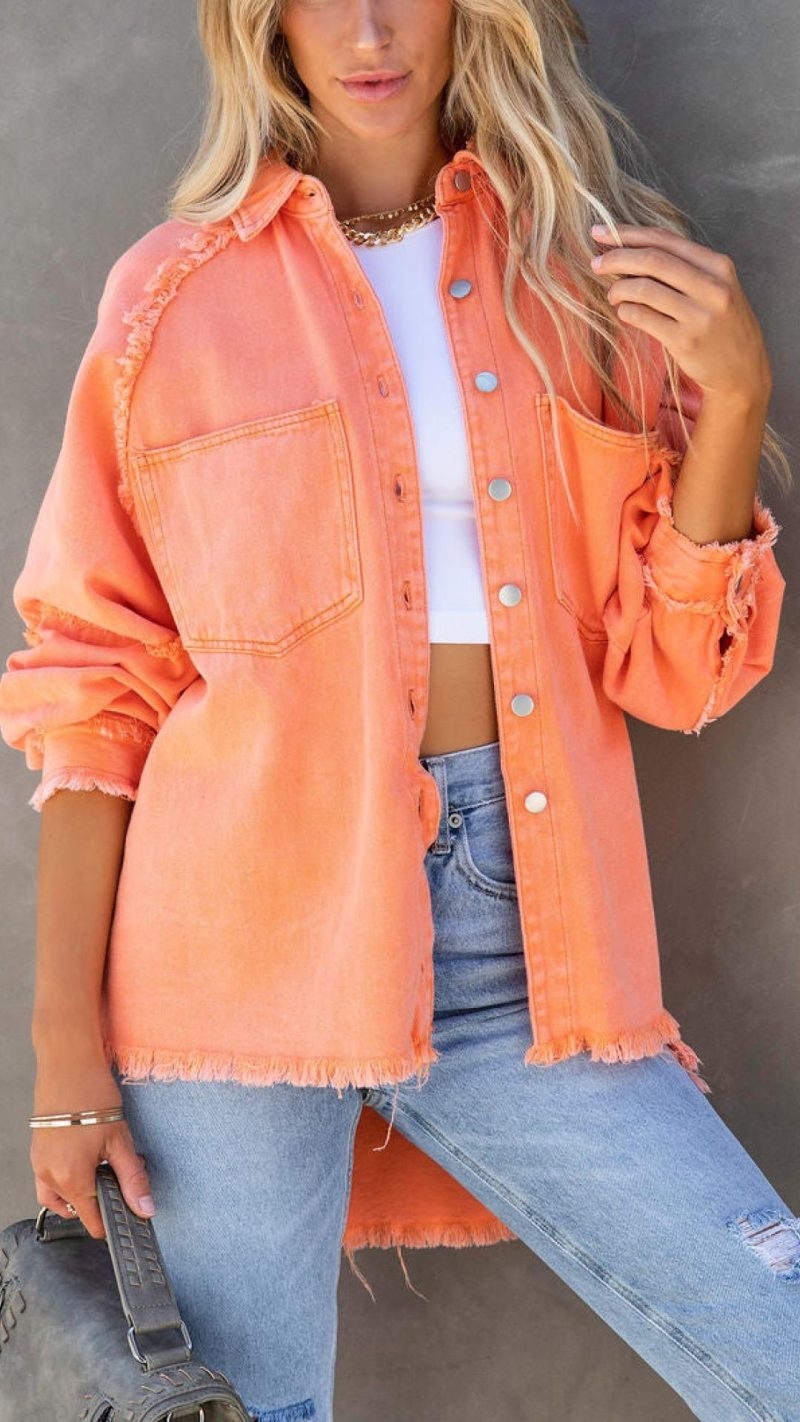 Toperth Sherbet Orange Distressed Shacket Jacket – Toperth