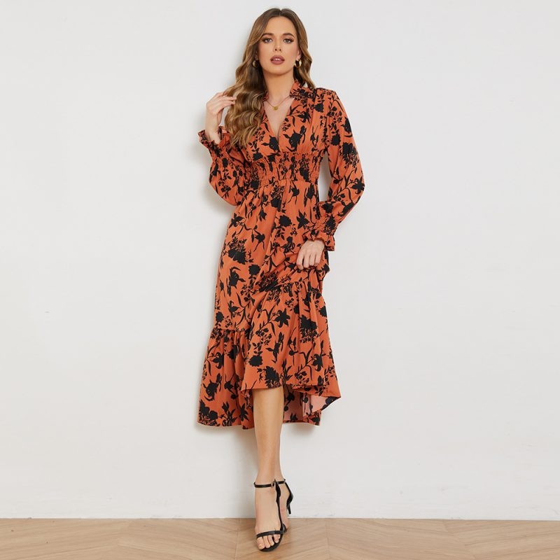 Toperth Floral Printed Smocked Flounce Sleeve Maxi Dress – Toperth