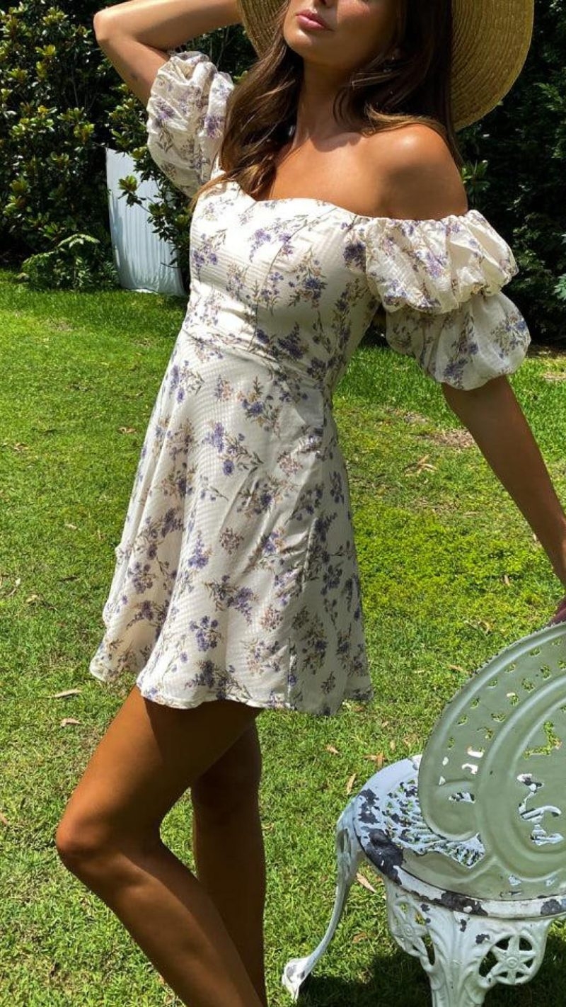 Toperth Floral Printed Balloon Short Sleeve Mini Dress – Toperth