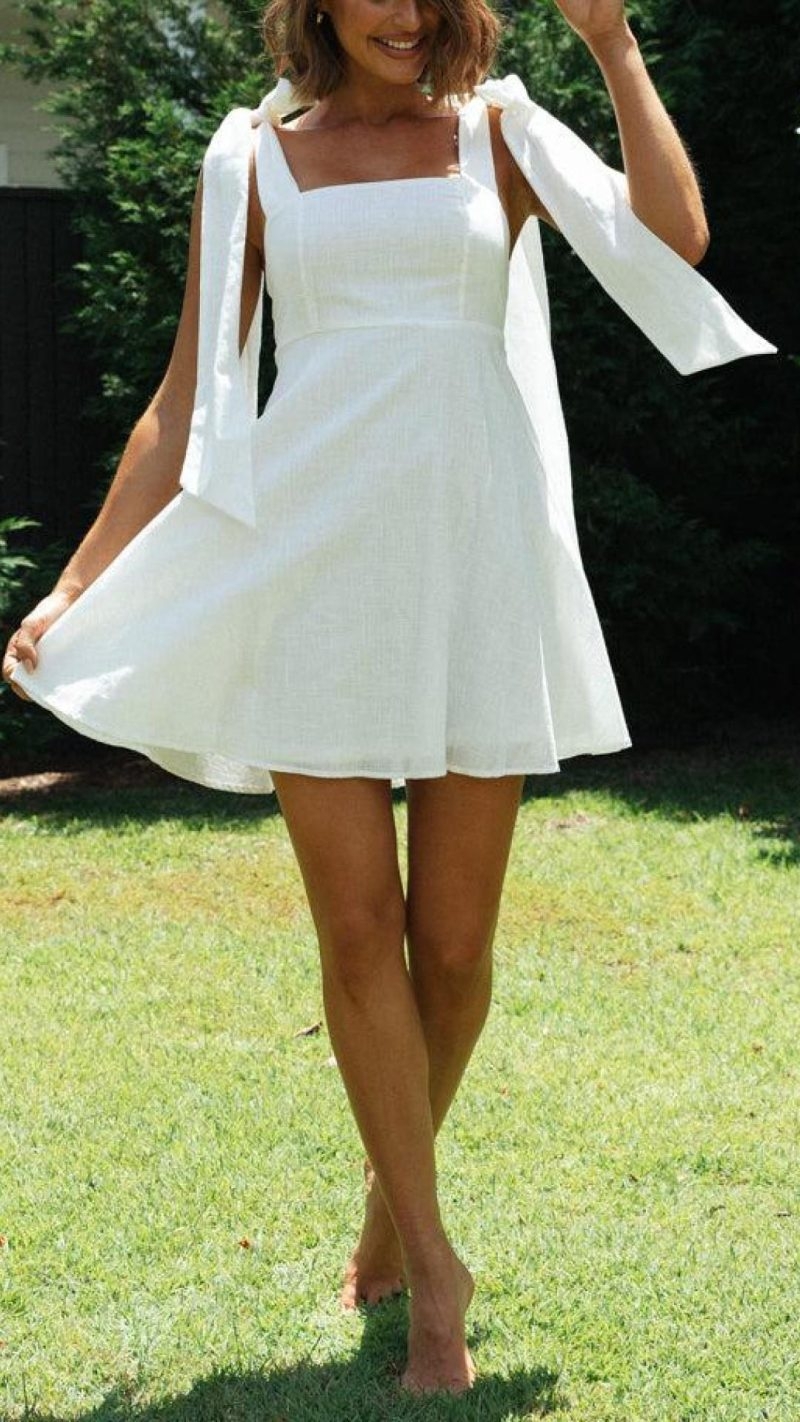 Toperth White Adjustable Tie Straps Mini Dress – Toperth