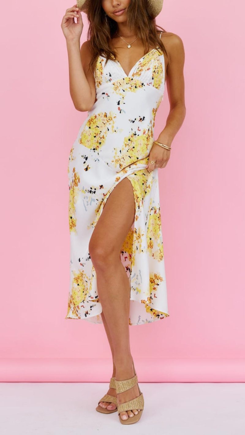 Toperth V-Neckline Floral Printed Adjustable Straps Maxi Dress – Toperth