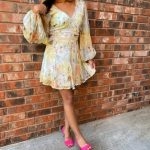 Toperth V-Neckline Long Sleeves Floral Goddess Mini Dress photo review