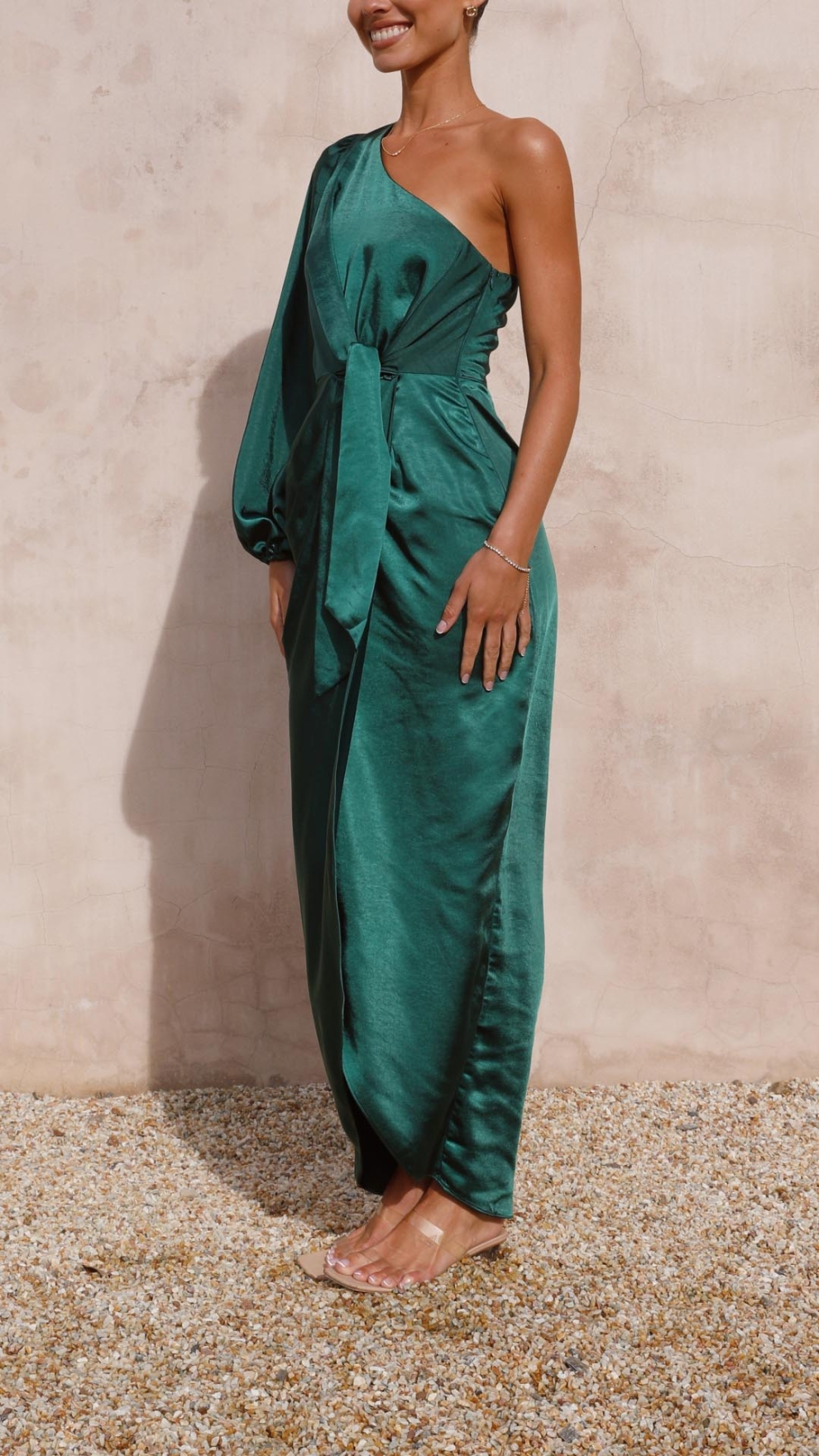 Printed Tie Waist One Shoulder Maxi Dress