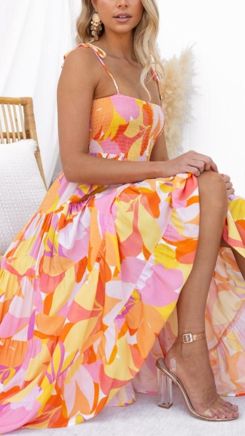 Toperth Multi-Colour Tie-Strap Maxi Dress – Toperth