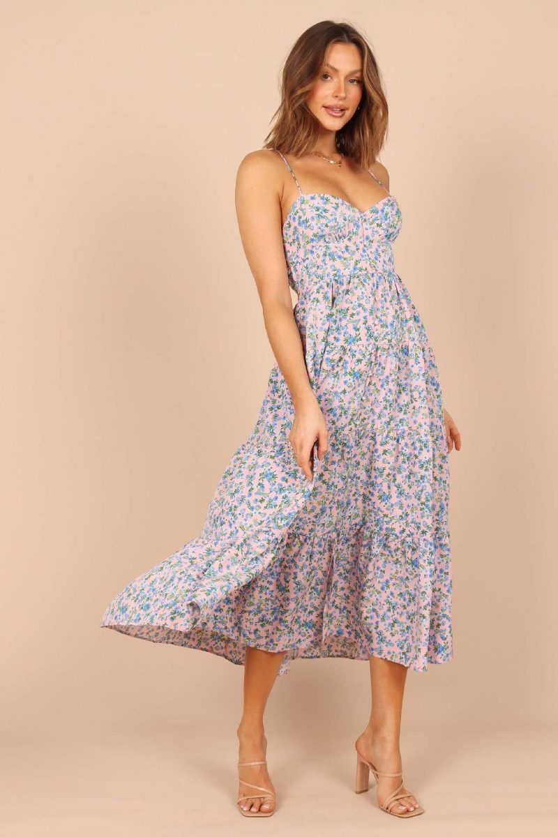 Toperth Floral Printed Self Tie Strap Open Back Maxi Dress – Toperth