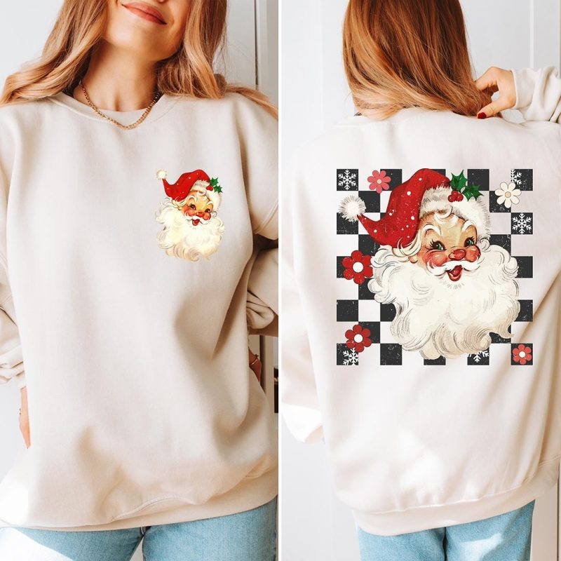 Toperth Retro Christmas Flower Santa Claus Sweatshirt – Toperth