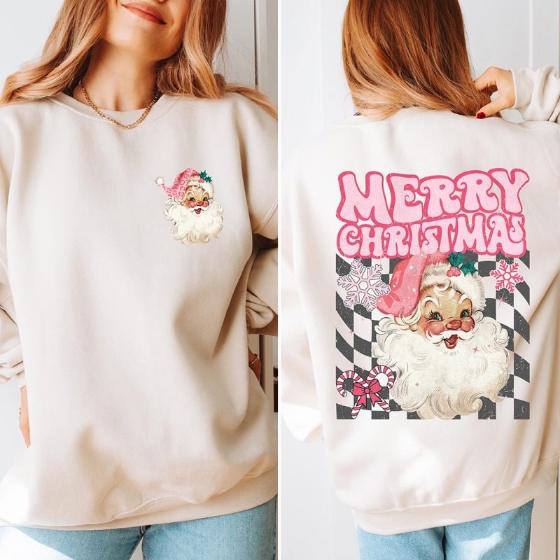 Toperth Pink Groovy Retro Christmas Santa Sweatshirt – Toperth