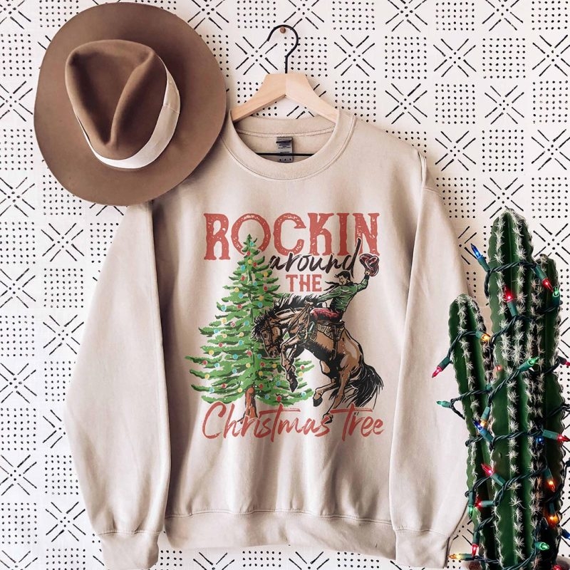Toperth Rocking Around The Christmas Tree Bronco Cowboy Sweatshirts – Toperth