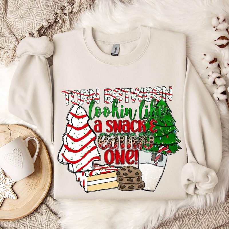 Toperth Christmas Torn Between Lookin Like a Snack and Eatin One Sweatshirt – Toperth