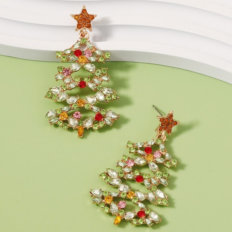 Toperth Alloy Rhinestone Christmas Tree Earrings – Toperth
