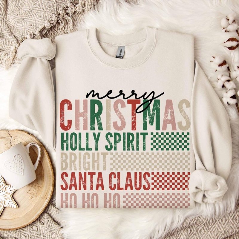 Toperth Retro Checkered Christmas Holiday Sprit Sweatshirt – Toperth