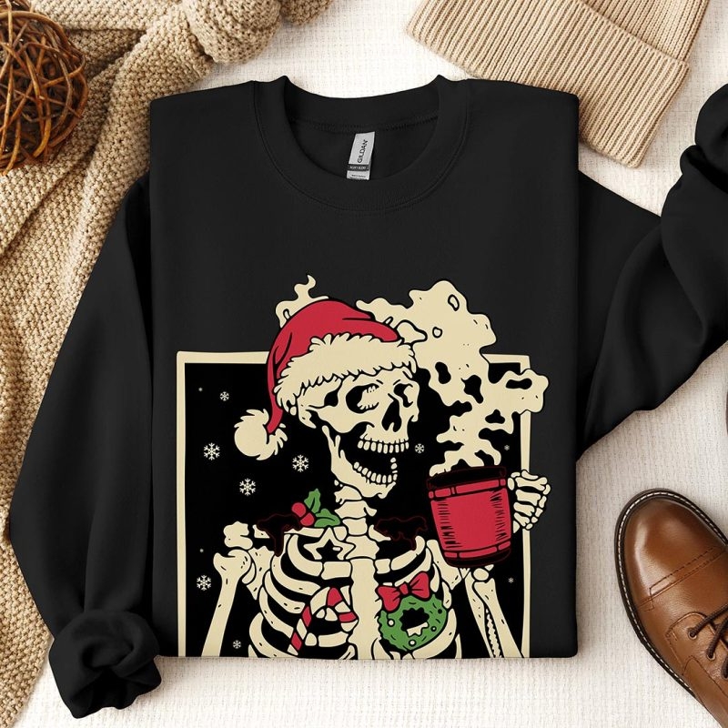 Toperth Santa Skeleton Drink Coffee Christmas Sweatshirt – Toperth