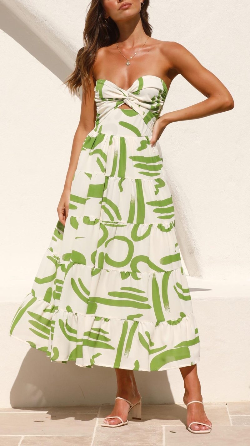 Toperth Elegant Green Twist-Front Midi Dress – Toperth