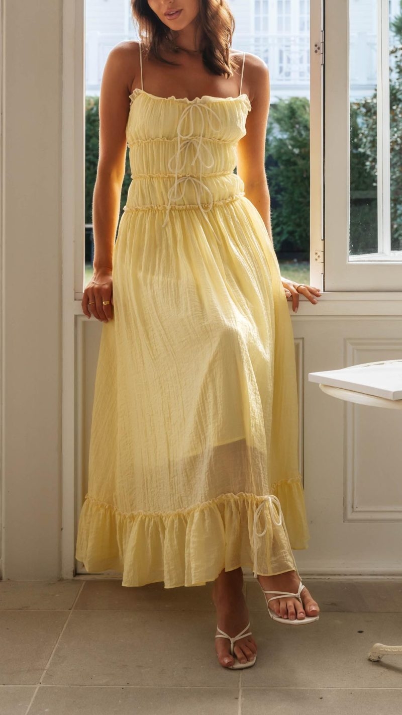 Toperth Lemon Delight Ruffled Layered Maxi Dress – Toperth