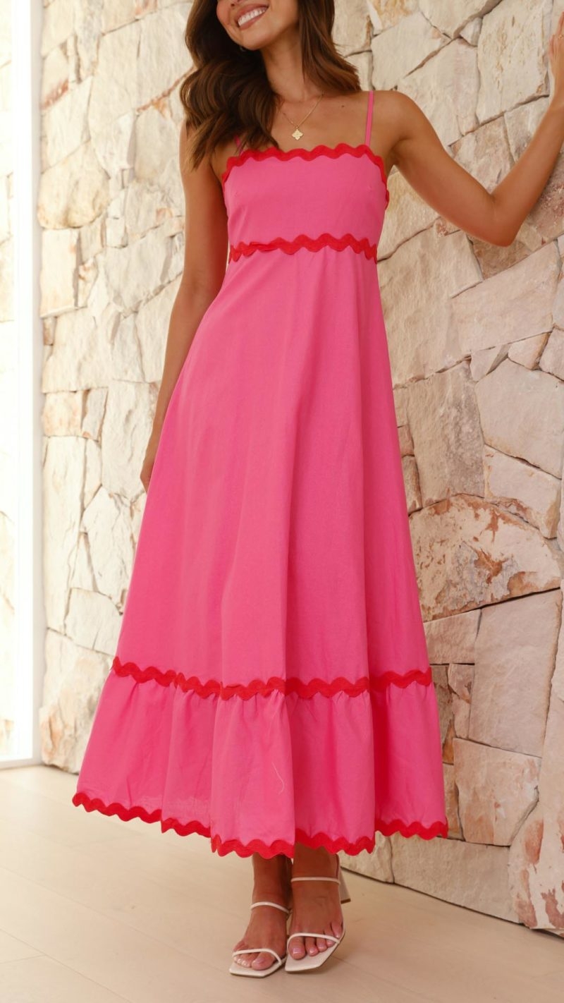 Toperth Sophisticated Rose Pink Ric Rac Maxi Dress – Toperth