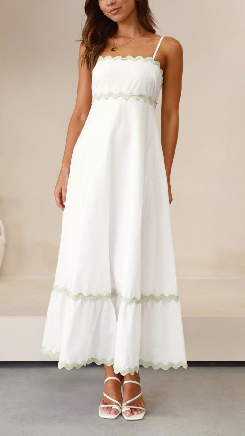 Toperth Sophisticated White Ric Rac Maxi Dress – Toperth