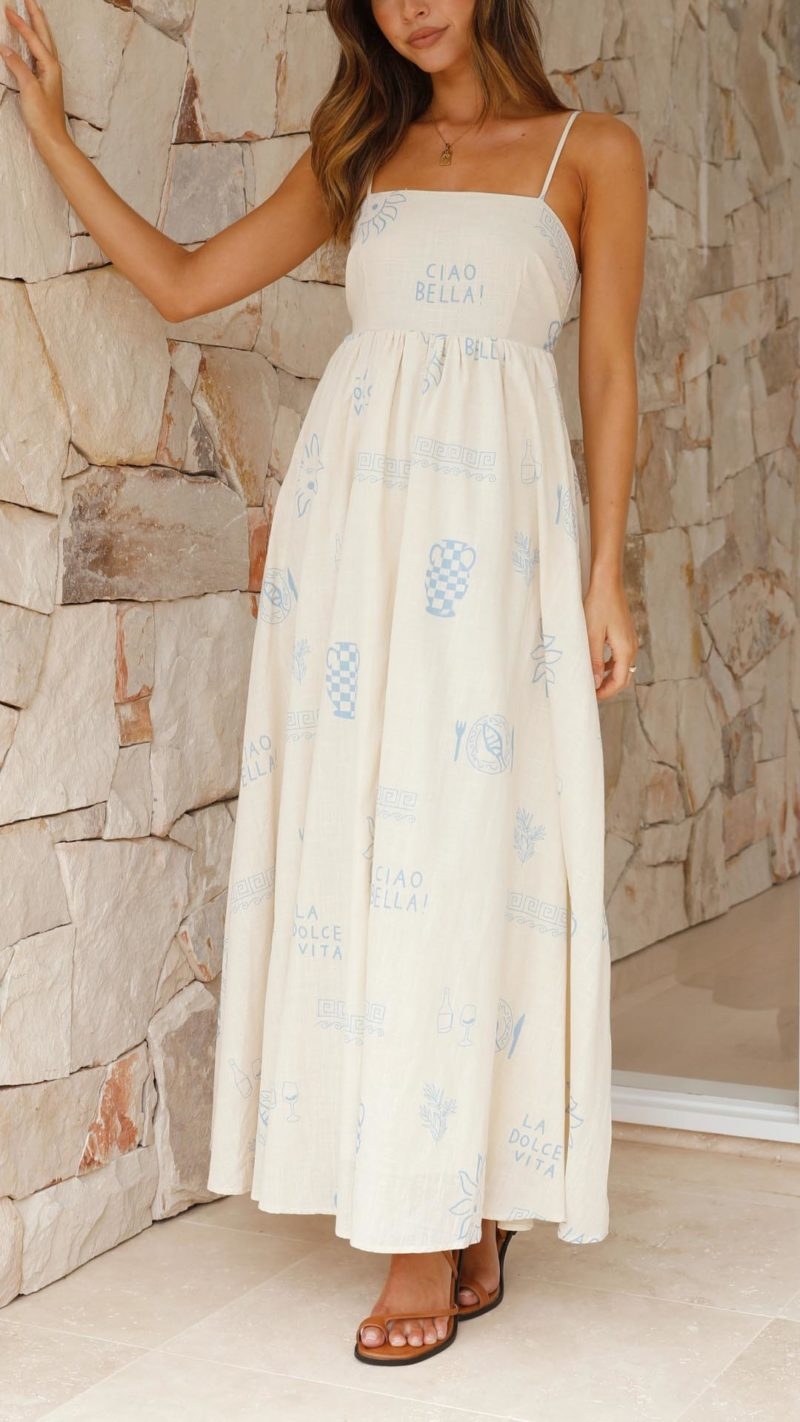 Toperth Sun-Kissed Charm Blue Cut-Out Detail Maxi Dress – Toperth