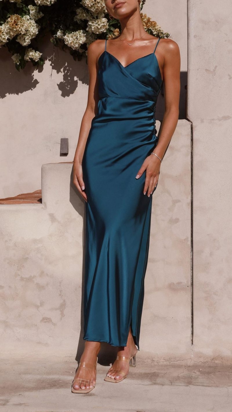 Toperth Elegant Navy Crossover Bust Side Split Maxi Dress – Toperth