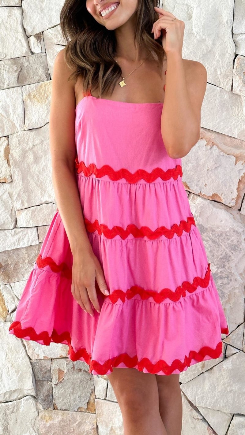 Toperth Pink Ric Rac Tiered Mini Dress – Toperth