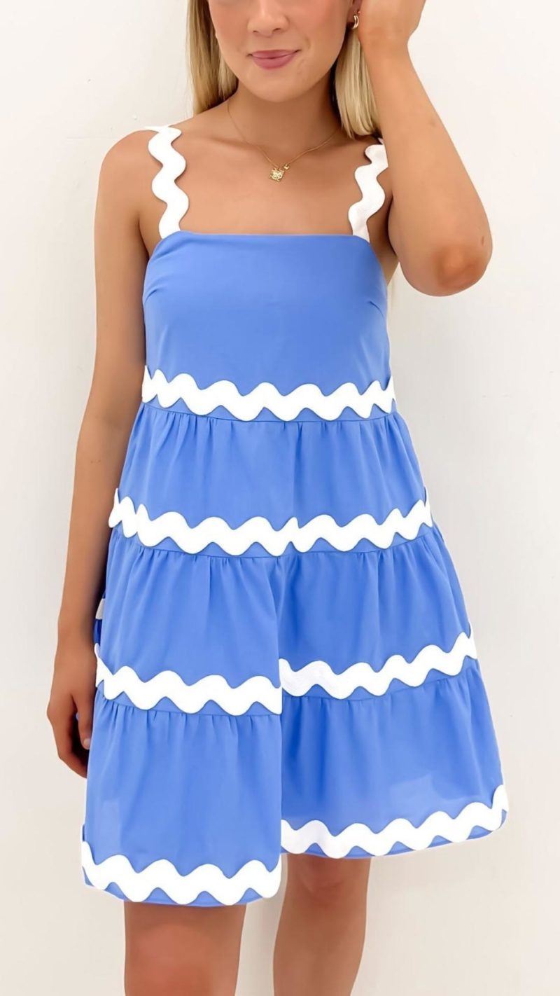 Toperth Blue Ric Rac Tiered Mini Dress – Toperth