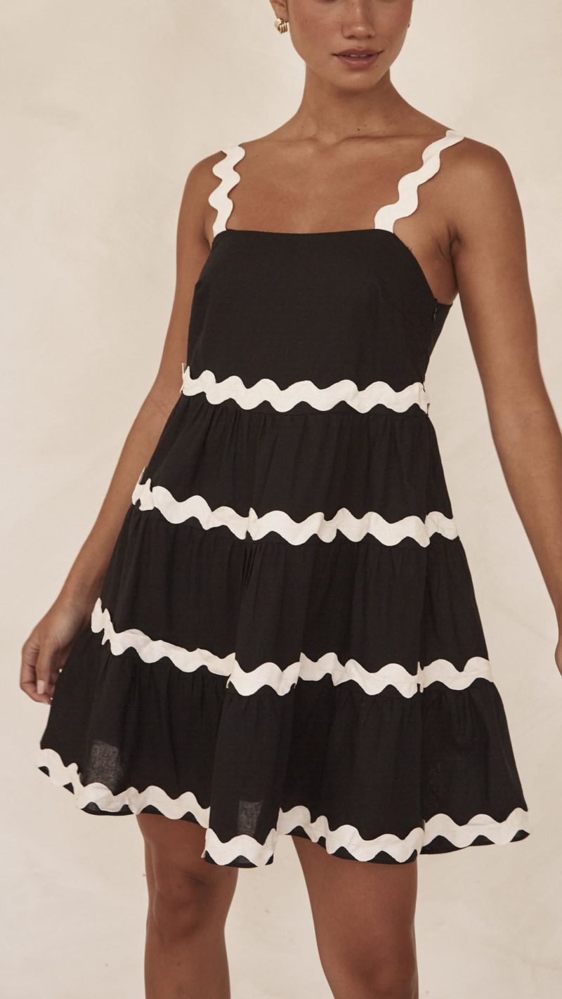 Toperth Black Ric Rac Tiered Mini Dress – Toperth