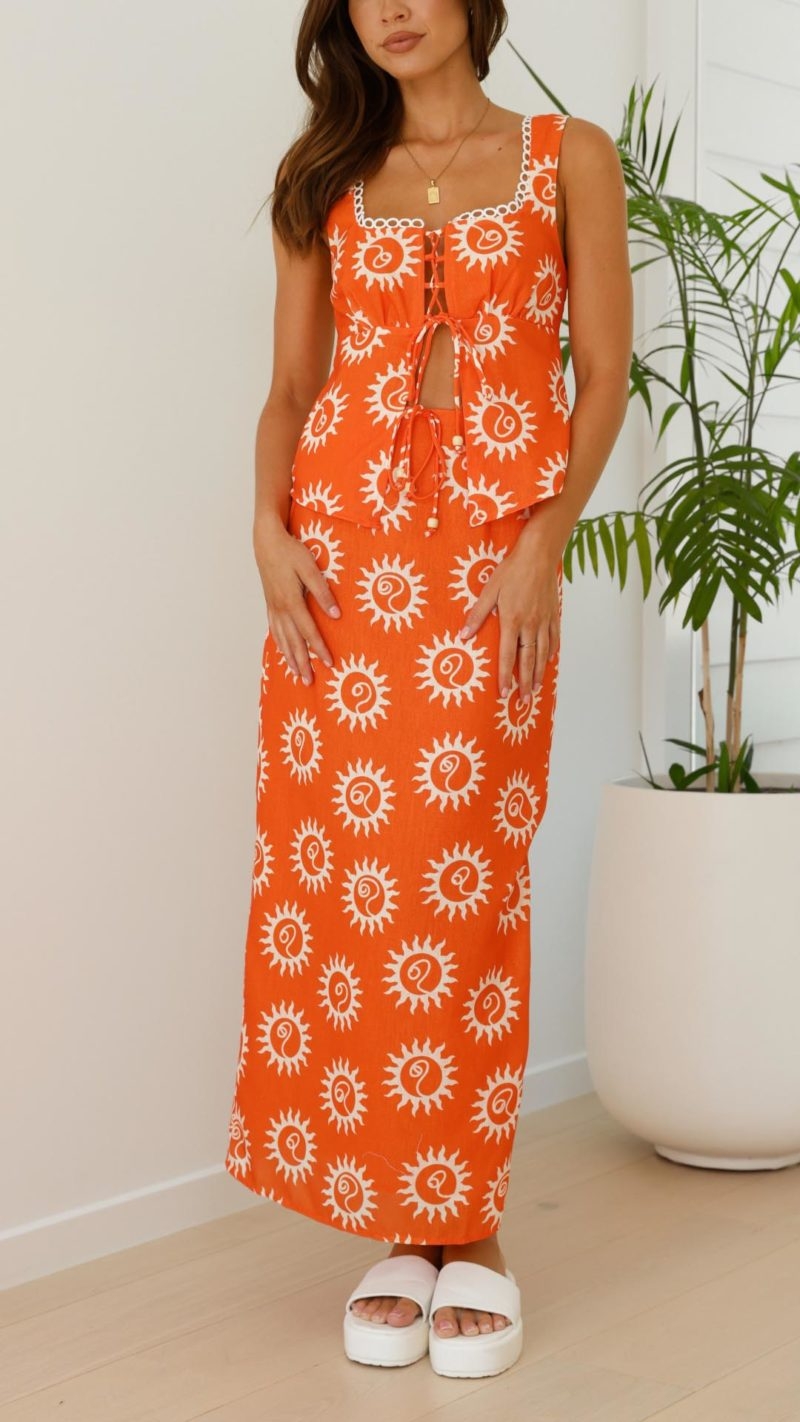 Toperth Sunburst Lace-Up Maxi Dress – Toperth