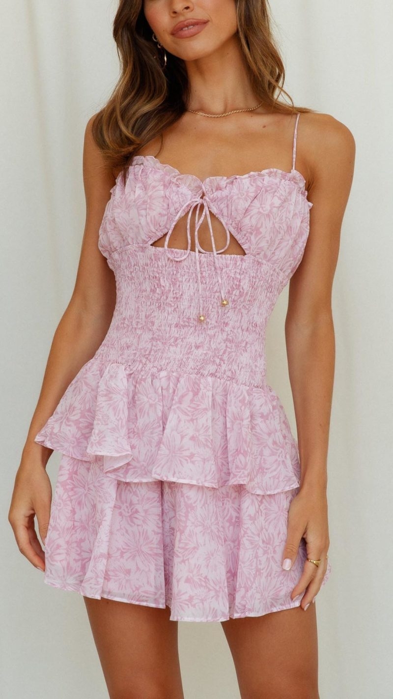Toperth Blush Floral Ruffle Mini Dress – Toperth