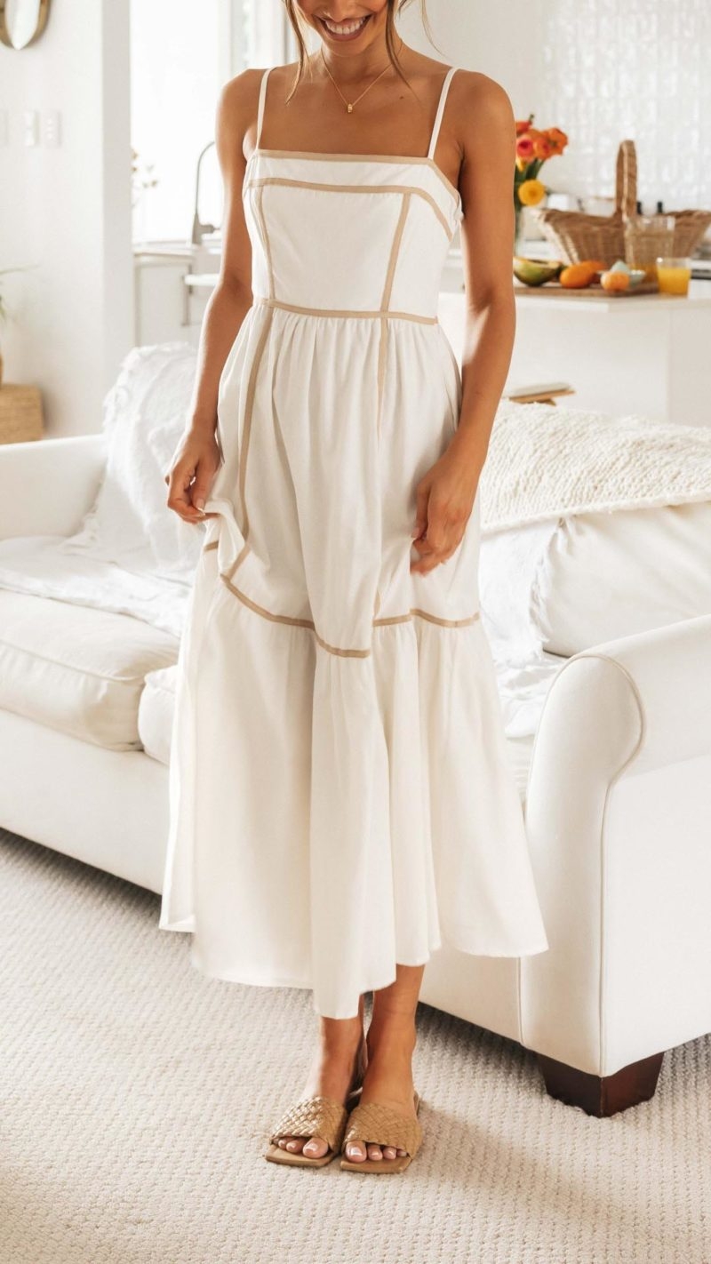 Toperth Chic White Contrast Midi Dress – Toperth