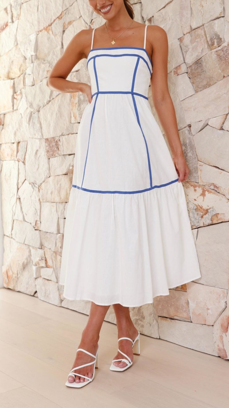 Toperth Chic Blue Contrast Midi Dress – Toperth
