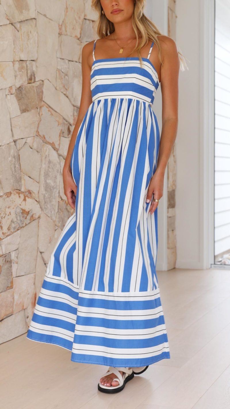 Toperth Nautical Stripe Adjustable Maxi Dress – Toperth