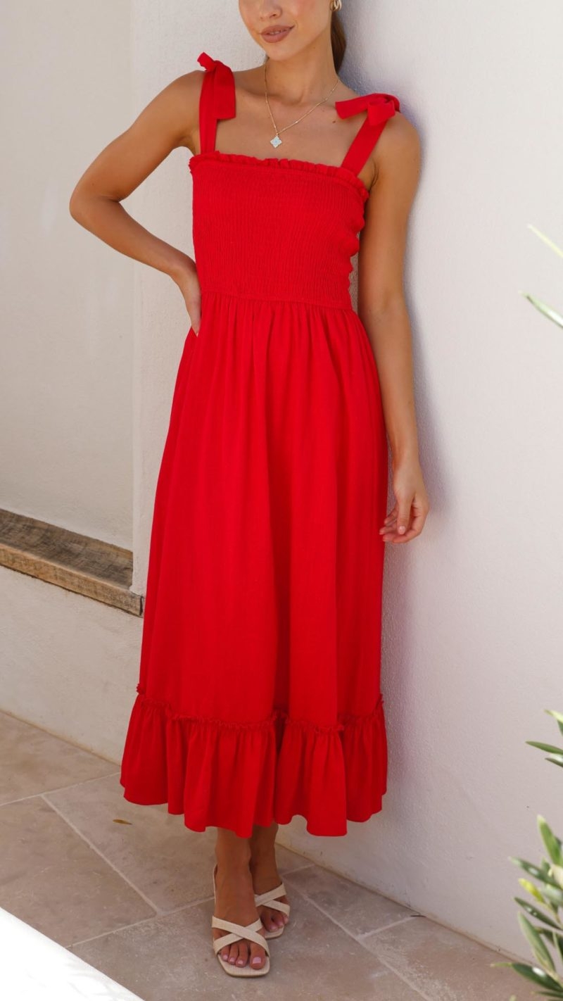 Toperth Ruby Ruffle-Hem Midi Dress – Toperth